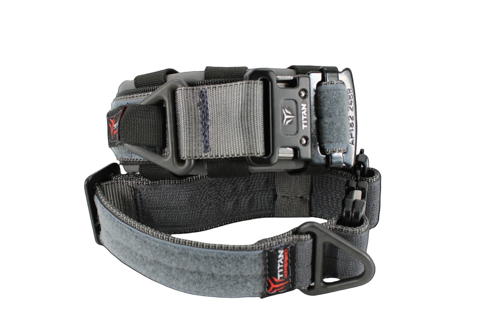 Gray dog collar with black buckle made by Titan Ultra K9
