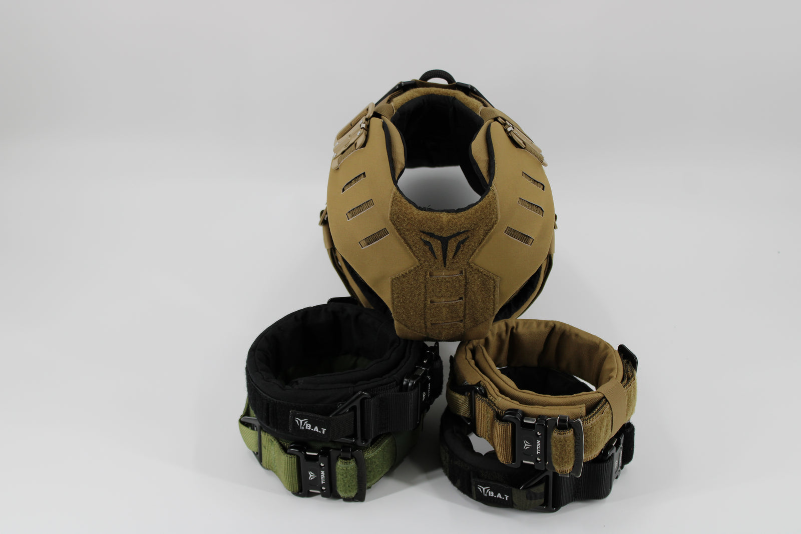 Front view of the B.A.T K9 Ballistic Protection System showing 9kN-rated ULP buckles