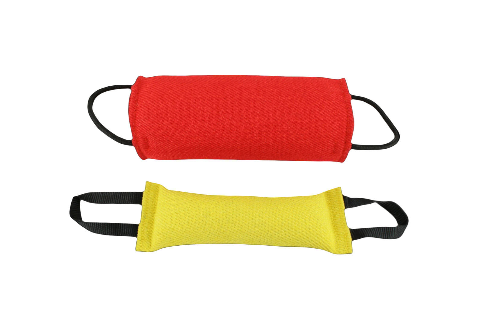 Red Bite Roll Pillow and yellow tug with black handles by Titan Ultra K9