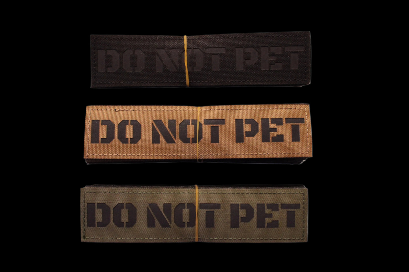 Do not Pet Patch on Black, Coyote brown, and Olive Drab green