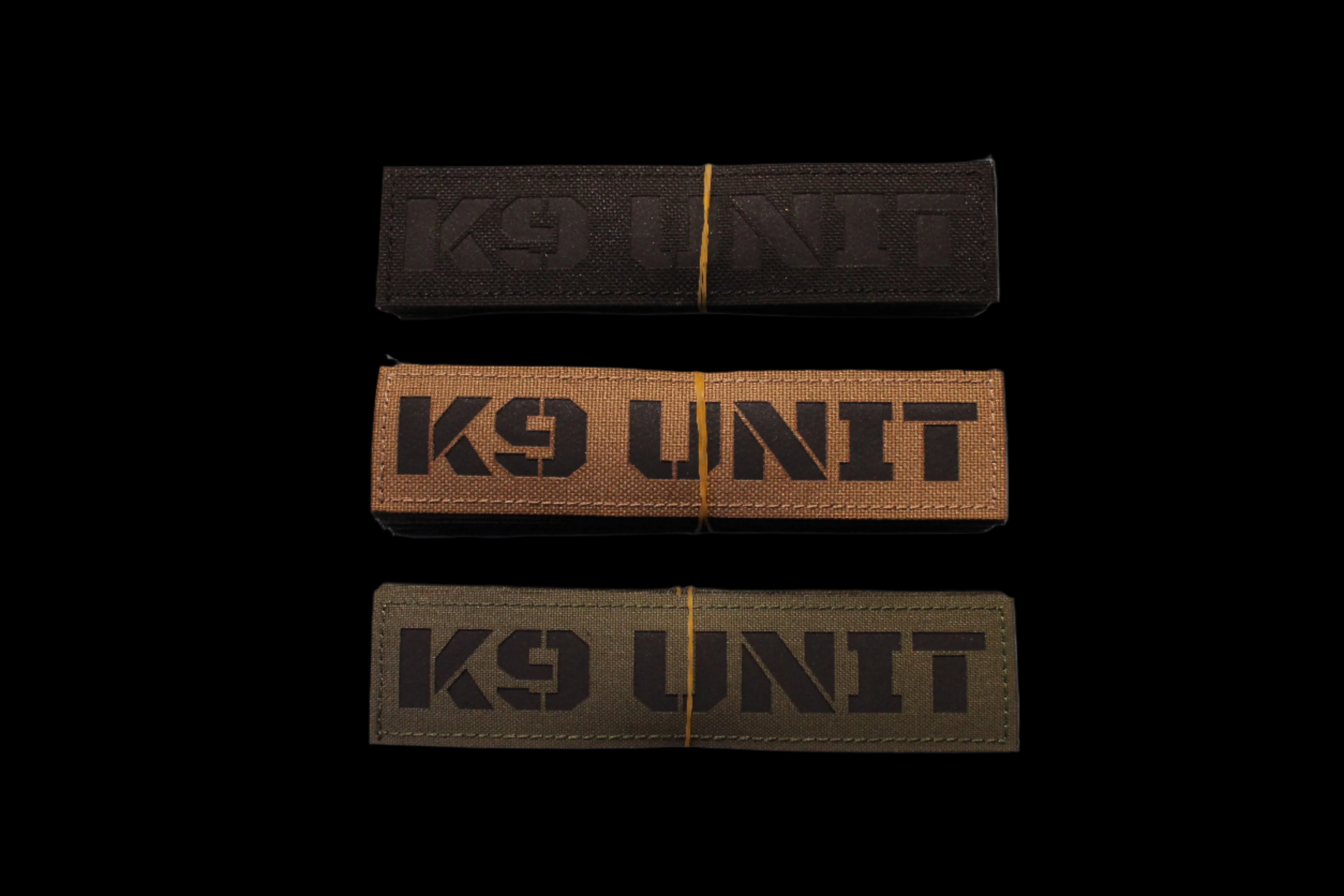 K9 Unit Patch on Black, Coyote brown, and Olive Drab green
