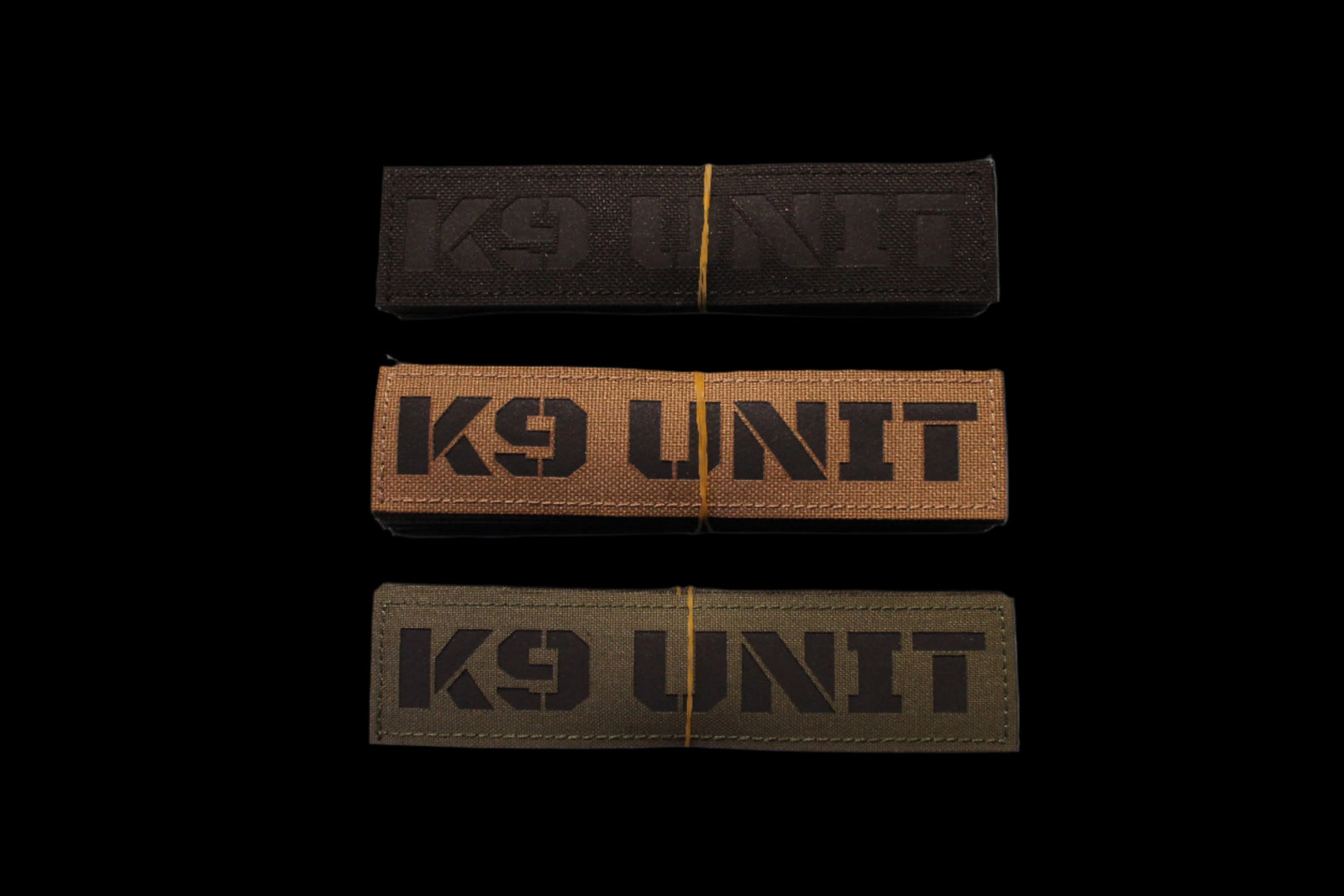 K9 Unit Patch on Black, Coyote brown, and Olive Drab green