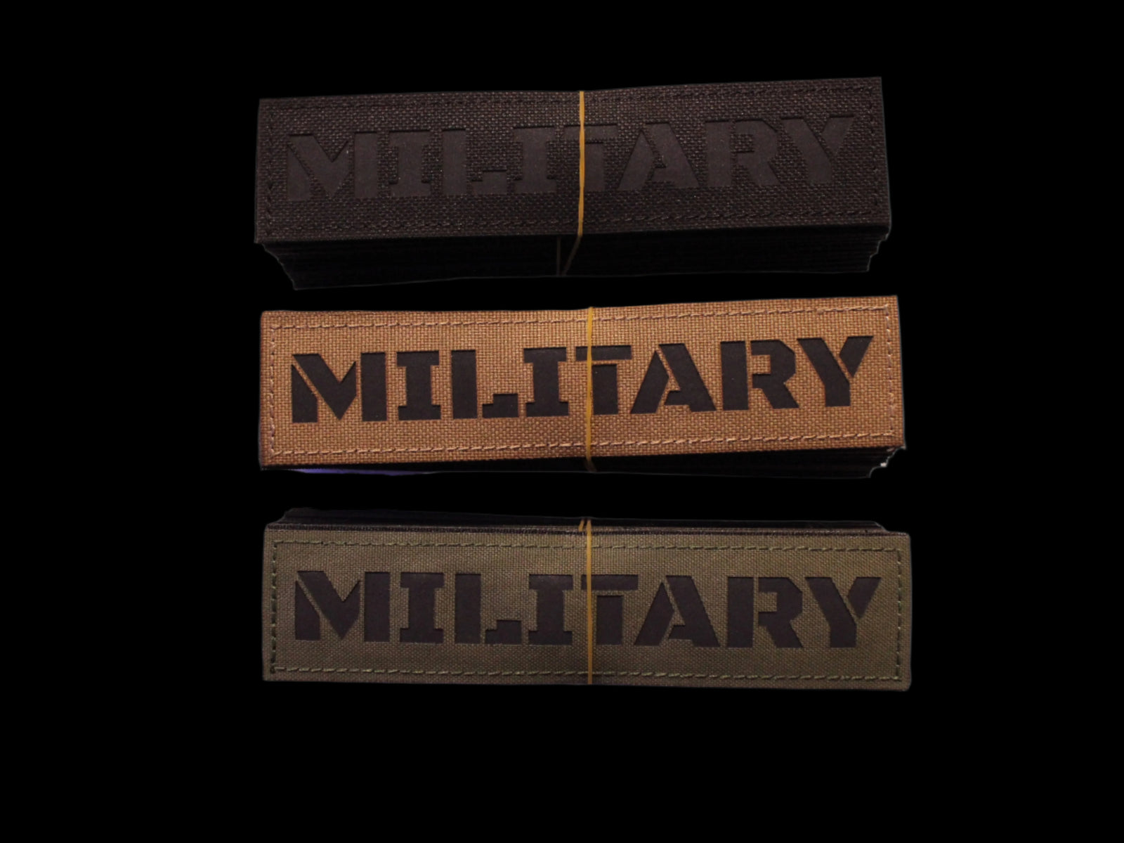 Military Patch on Black, Coyote brown, and Olive Drab green