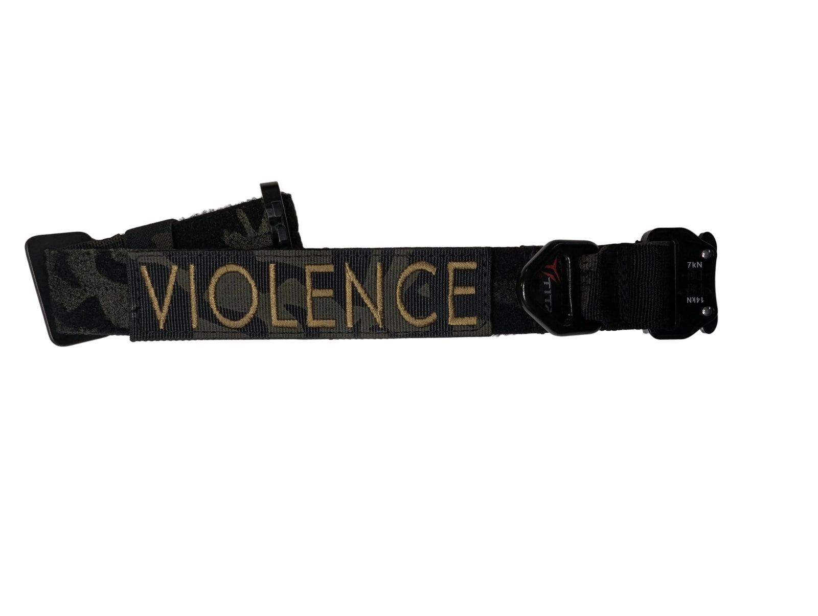 Black belt with 'VIOLENCE' text on a white background