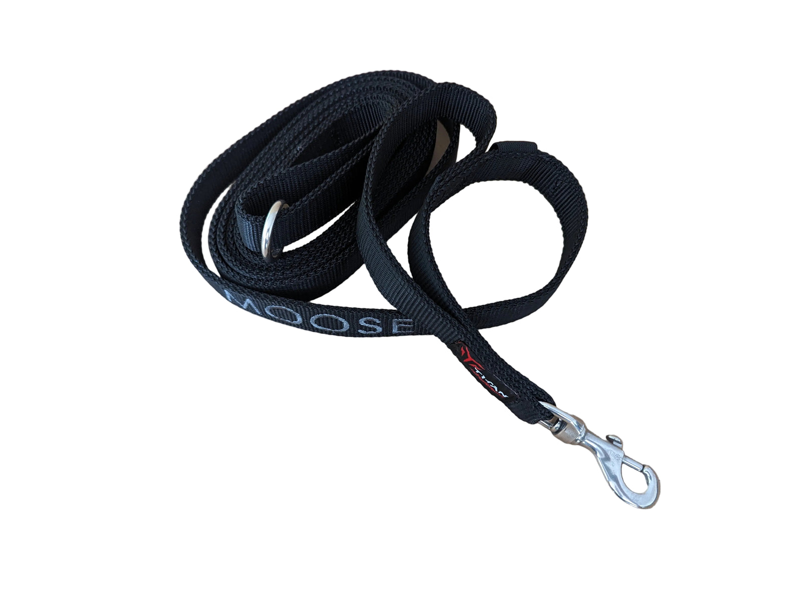 Double handle lead for working dogs shown in black, featuring two handles for enhanced control and durability.