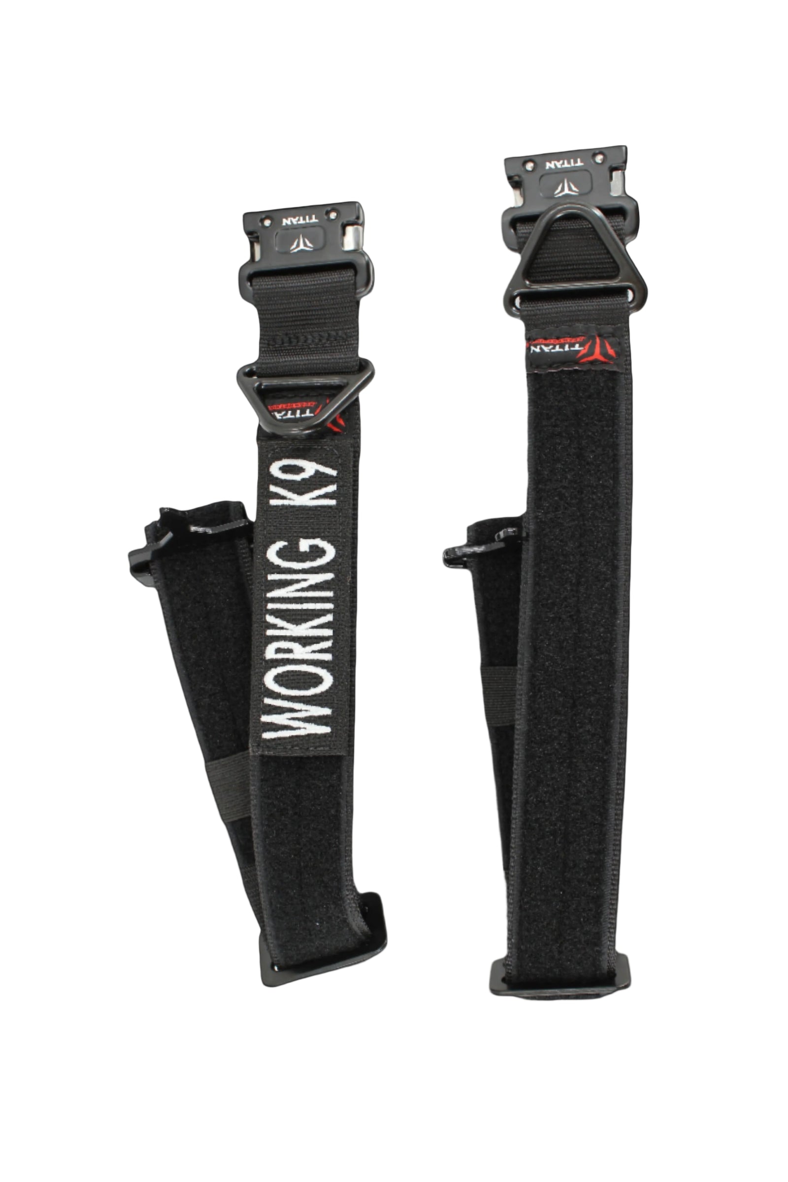 Black dog collar with 'WORKING K9' text made by Titan Ultra K9