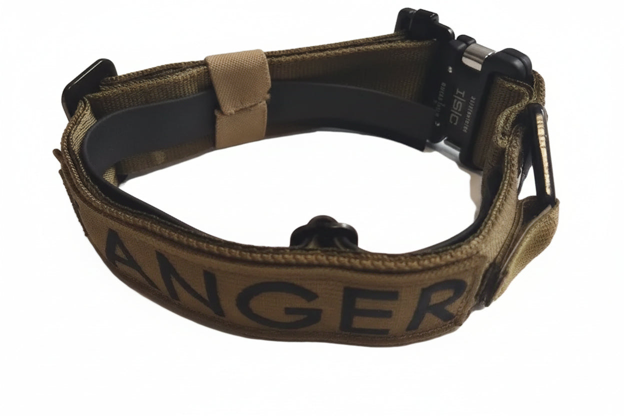 Brown tactical Collar with 'DANGER' branding on a white background